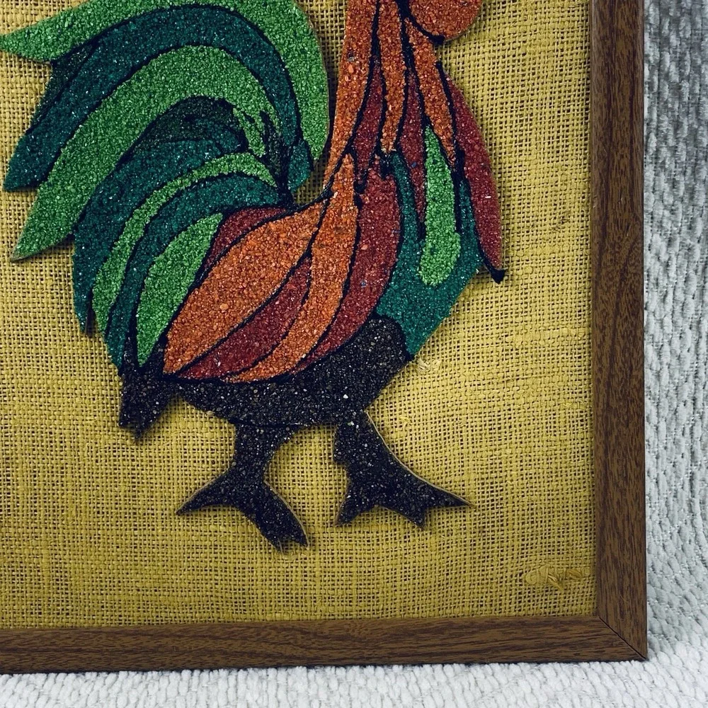 Vintage MCM Rooster Gravel Wall Art Unique Retro Folk‎ Art Rock Barn Farm Unique